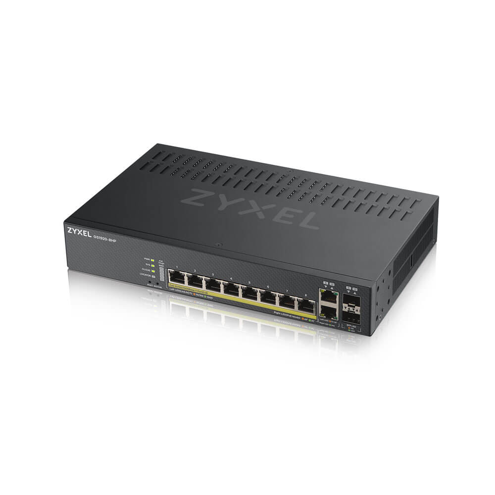 ZyXEL Switch 10-1000  8xTP 8x POE+ - GS1920-8HPv2 - Desktop