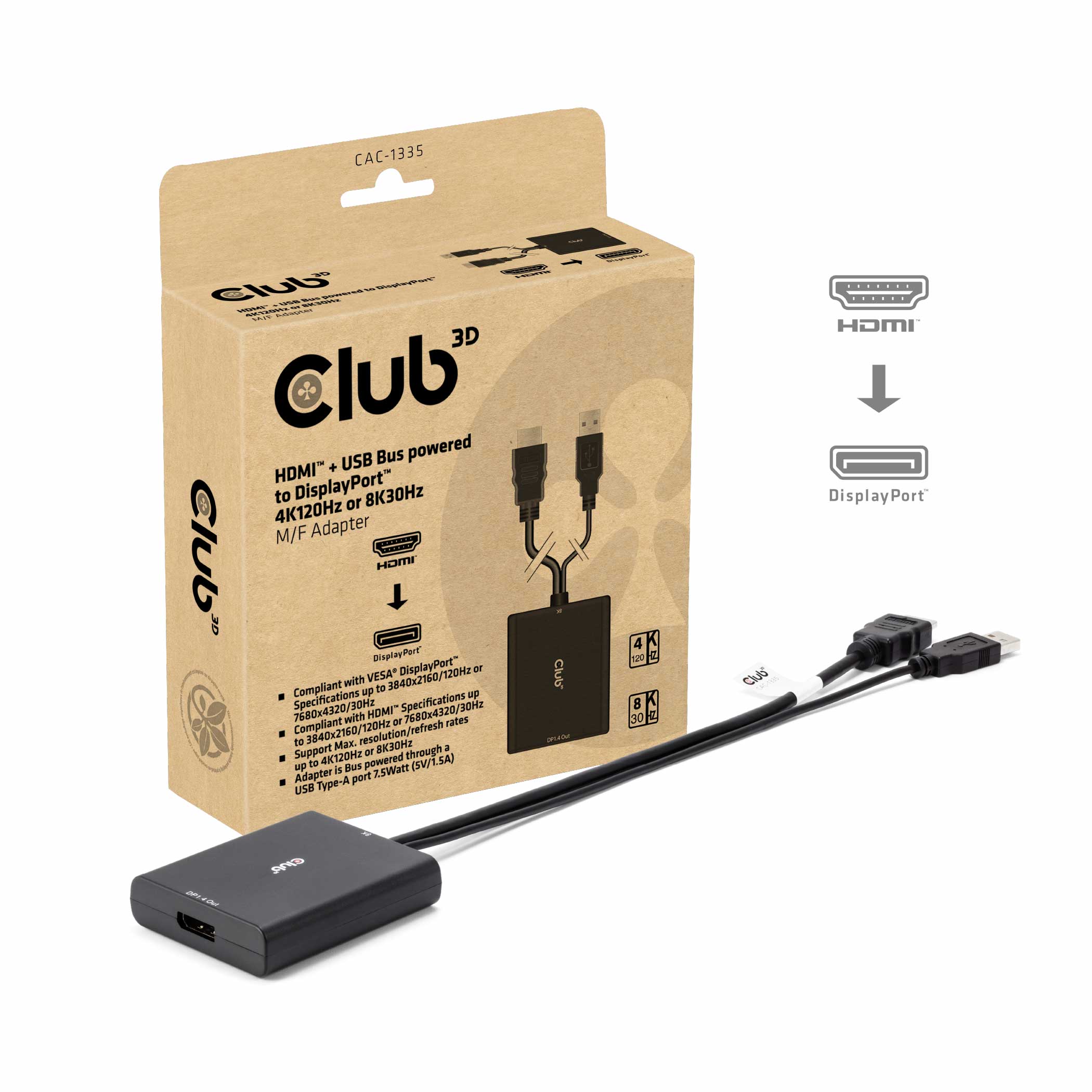 Adapter HDMI => DisplayPort *Club3D* 4K120Hz aktiv