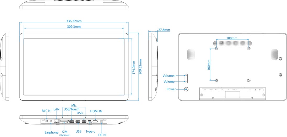 ALLNET High Performance Display 14 Zoll, Android 12, RK3588, NFC, PoE, HDMI In, Farbe schwarz