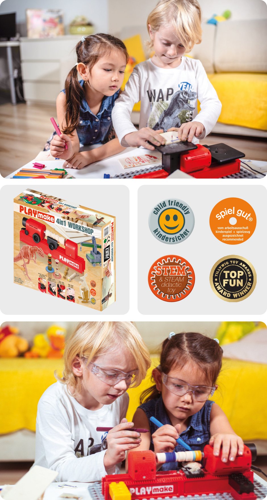 PlayMake 4in1 - kindersichere Holzwerkstatt